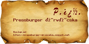 Pressburger Árvácska névjegykártya
